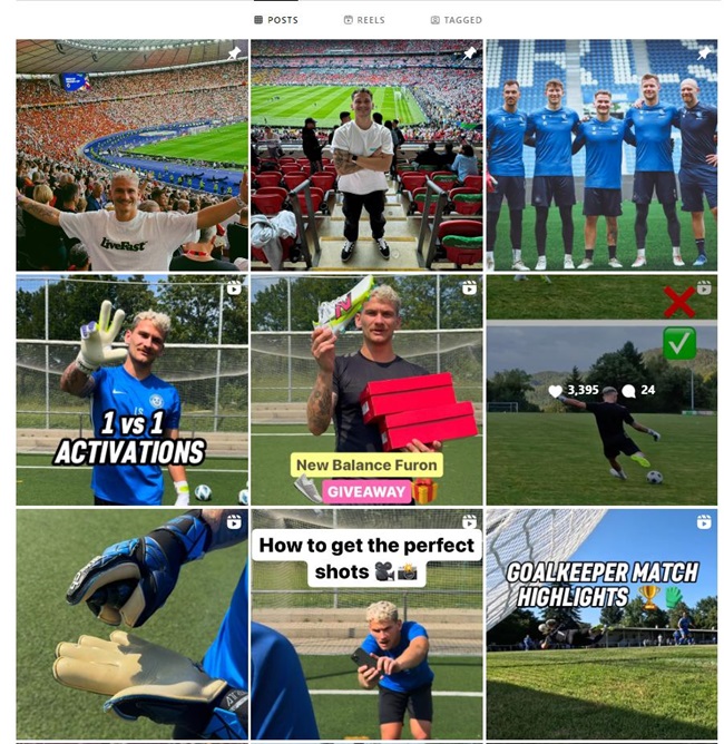 Instagram網(wǎng)紅:德國足球運動達人合作推廣頻道內(nèi)容